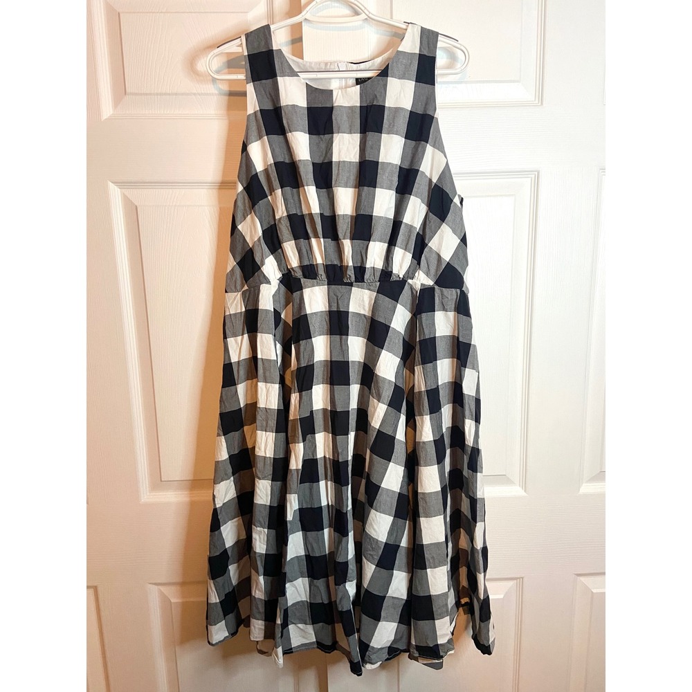 Lane Bryant Black White Buffalo Plaid Gingham Sleeveless Fit Flare Dress 18
